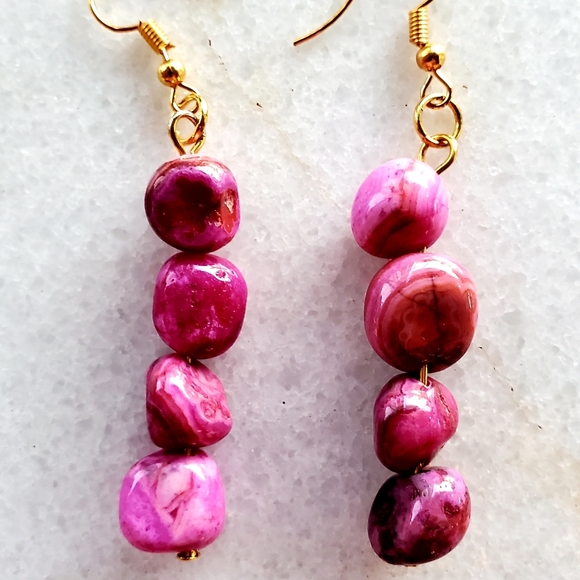 New Crazy Lace Agate Freeform Dangle Earrings. - Picture 12 of 13